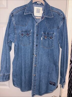 Life Basics Vintage Western Denim Shirt - Blue